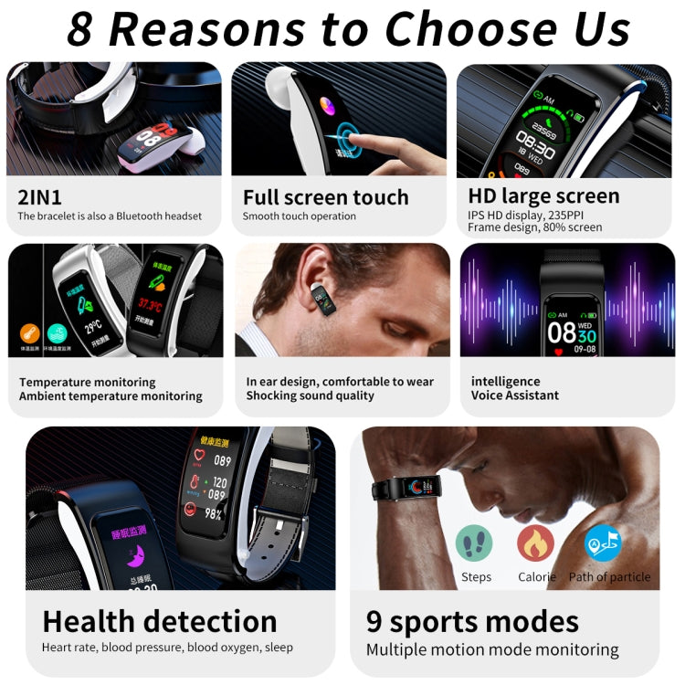 K60 1.08 inch Leather Band Earphone Detachable Life Waterproof Smart Watch Support Bluetooth Call, Leather Band (Black Silver), Leather Band (Brown), Leather Band (Black), Leather Band (Brown Silver)