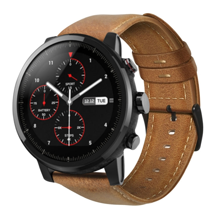 Oil Wax Genuine Leather Watch Band, For Amazfit GTR 47mm / Pace / Stratos, For Amazfit 2 Stratos, For Ticwatch Pro / E2 / S2, For Pebble Gen 1, For Pebble Time