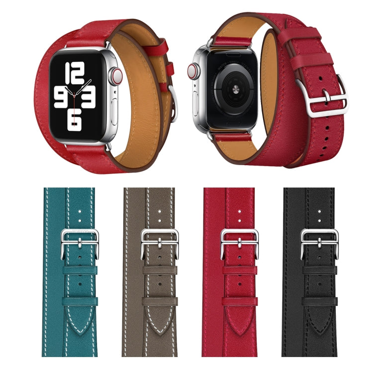Leather Double Loop Replacement Strap Watchband, For Apple Watch Series 7 41mm / 6 & SE & 5 & 4 40mm / 3 & 2 & 1 38mm, For Apple Watch Series 7 45mm / 6 & SE & 5 & 4 44mm / 3 & 2 & 1 42mm