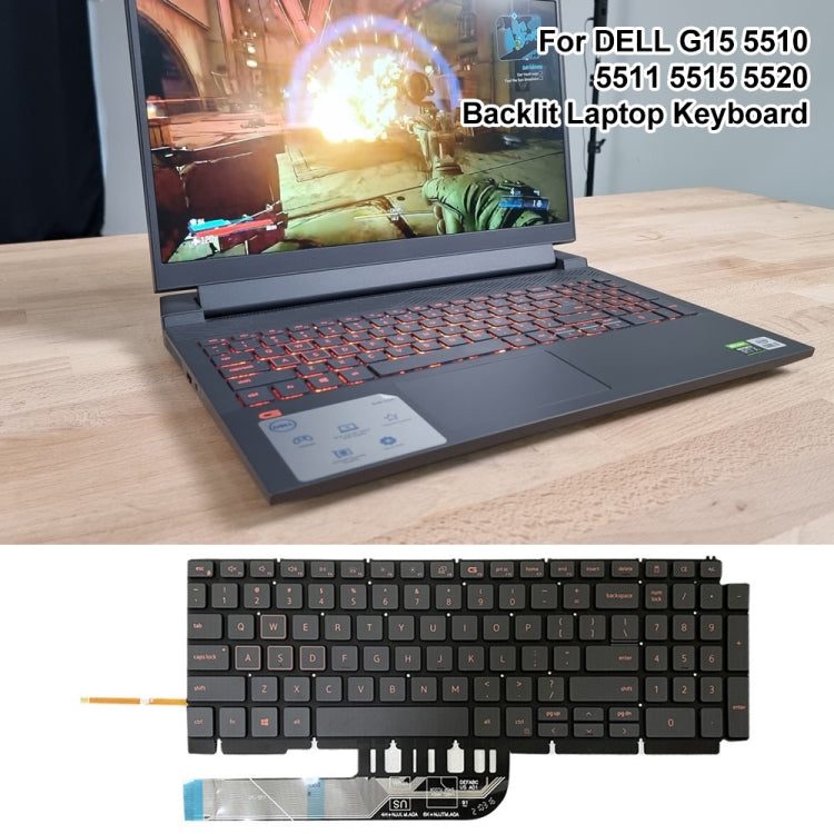 US Version Orange Backlight Laptop Keyboard, For Dell Inspiron G15 5510 5511 5515 5520