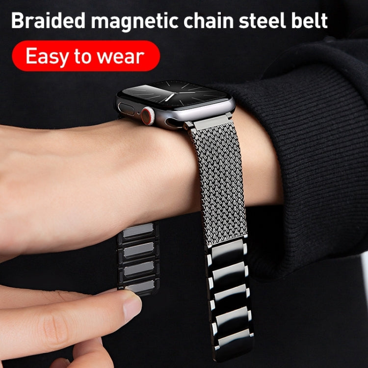 Magnetic Clasp Braided Chain Stainless Steel Watch Band, For Apple Watch SE 40mm, For Apple Watch SE 44mm, For Apple Watch Series 6 40mm, For Apple Watch Series 6 44mm, For Apple Watch Series 5 44mm, For Apple Watch Series 5 40mm                       ...