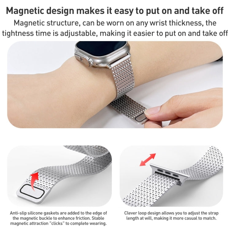 Milanese Loop Magnetic Clasp Stainless Steel Watch Band, For Apple Watch SE 2023 44mm, For Apple Watch SE 2023 40mm, For Apple Watch Ultra 2 49mm, For Apple Watch Series 9 45mm, For Apple Watch Series 9 41mm, For Apple Watch Ultra 49mm                 ...