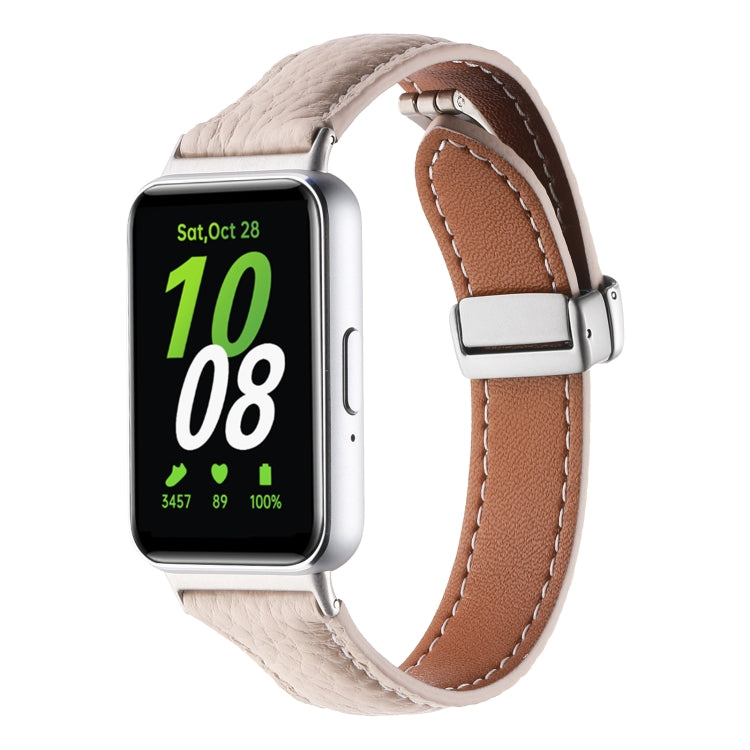 Litchi Texture Magnetic Buckle Slim Leather Watch Band, For Samsung Galaxy Fit 3