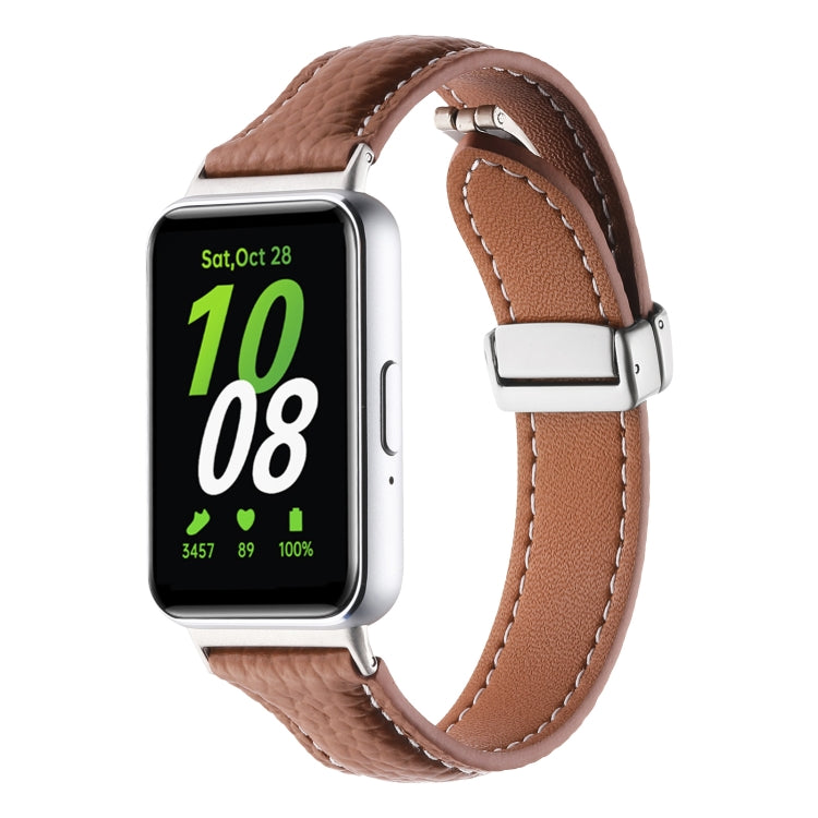 Litchi Texture Magnetic Buckle Slim Leather Watch Band, For Samsung Galaxy Fit 3