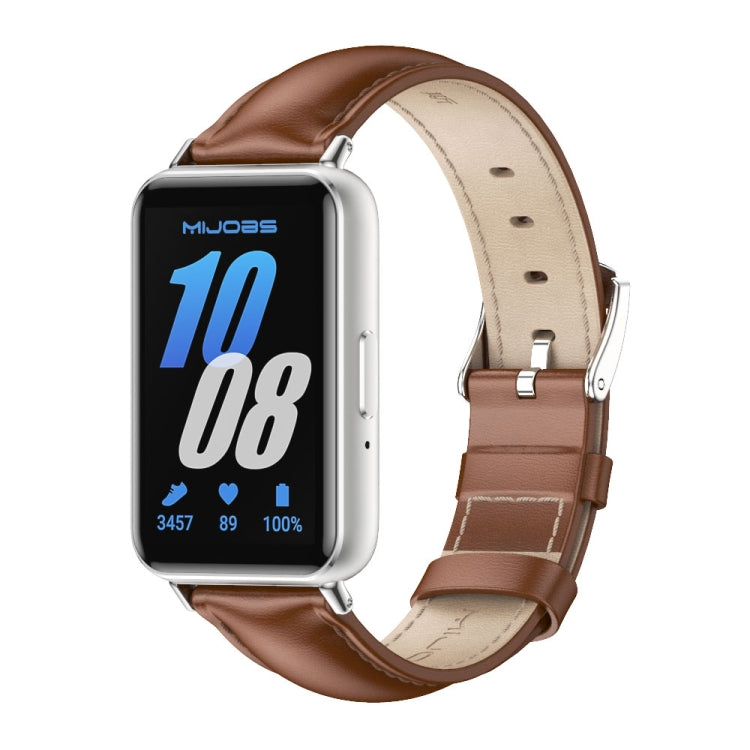 Mijobs Dual-sided Genuine Leather Watch Band, For Samsung Galaxy Fit 3