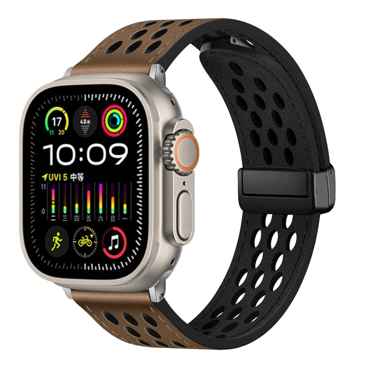 Hole Style Folding Buckle PU Leather Watch Band, For Apple Watch Ultra 49mm