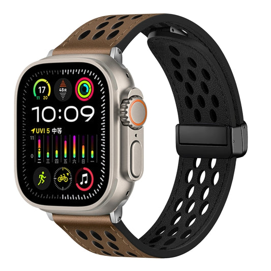 Hole Style Folding Buckle PU Leather Watch Band, For Apple Watch Ultra 49mm