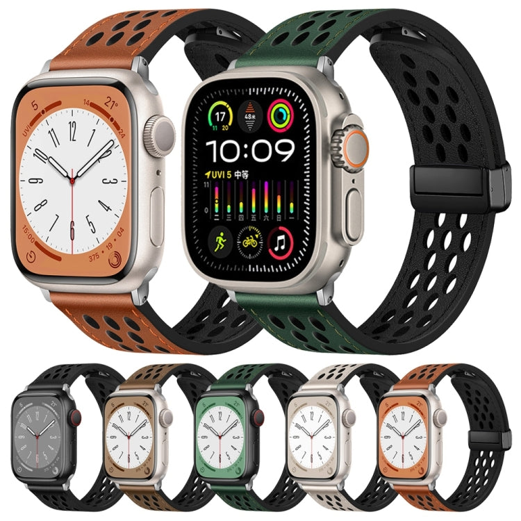 Hole Style Folding Buckle PU Leather Watch Band, For Apple Watch Ultra 49mm