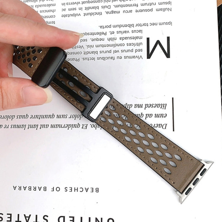 Hole Style Folding Buckle PU Leather Watch Band, For Apple Watch Ultra 49mm
