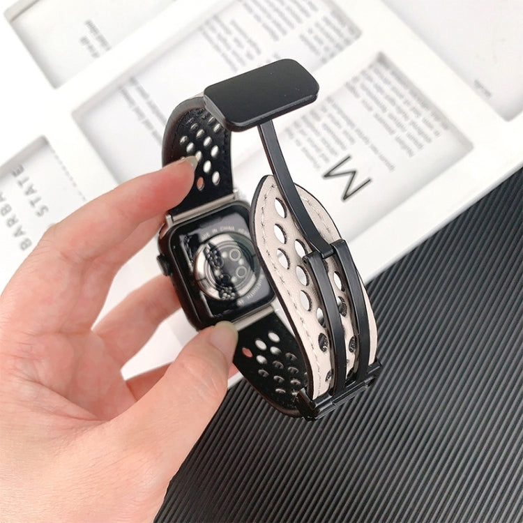 Hole Style Folding Buckle PU Leather Watch Band, For Apple Watch Ultra 49mm