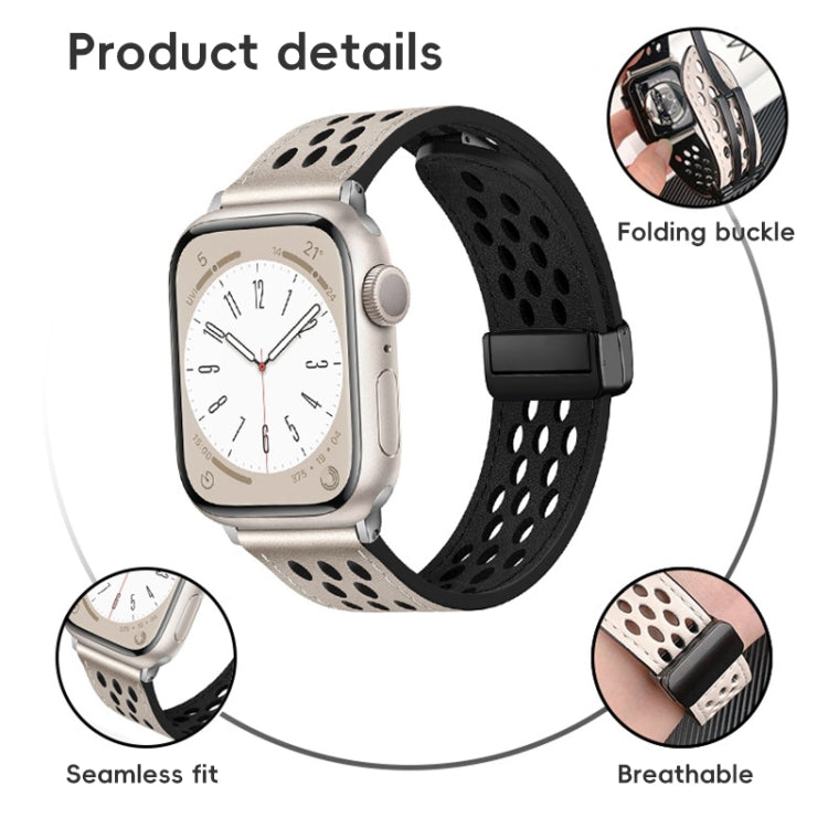 Hole Style Folding Buckle PU Leather Watch Band, For Apple Watch Ultra 49mm