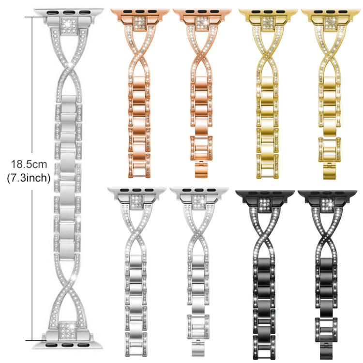 xDfind X-Shaped Single Row Diamond Metal Watch Band, For Apple Watch 42 / 44 / 45 / 46 / 49mm, For Apple Watch 38 / 40 / 41 / S10 42mm