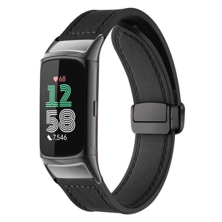 xDfind Crazy Horse Pattern Silicone Skin Magnetic Buckle Watch Band, For Fitbit Charge 5 / Charge 6