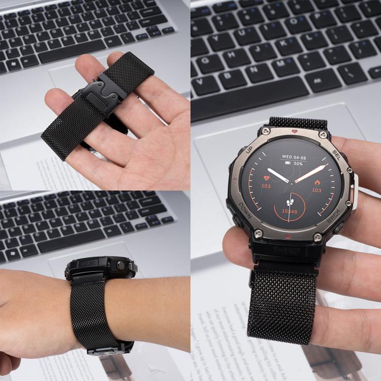 Parachute Snap Buckle Milanese Titanium Alloy Watch Band, For  Amazfit T-Rex 3, For  Amazfit T-Rex 2, For Amazfit T-Rex Pro