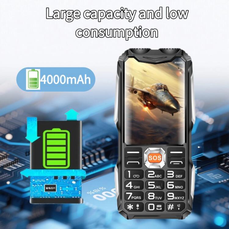 H5000 Elder Rugged Phone, 4000mAh Battery, 2.8 inch, 21 Keys, Network: 2G, LED Flashlight, FM, Dual SIM, EU Plug