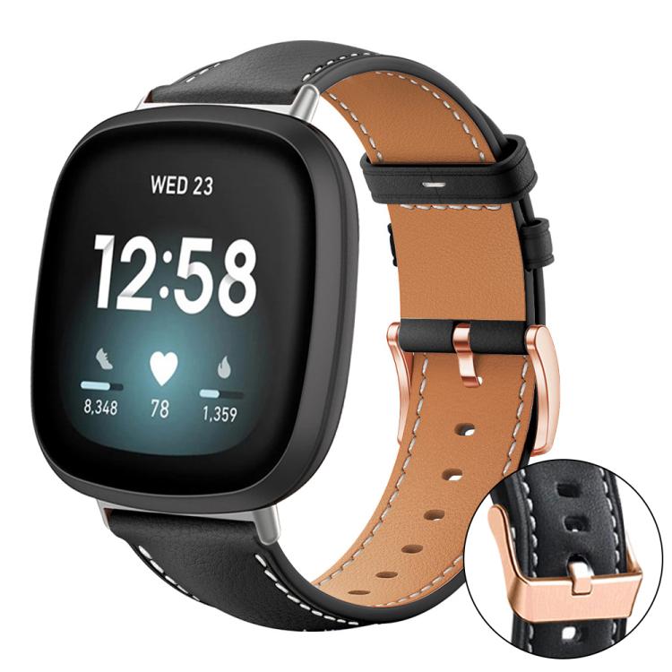 xDfind Rose Gold Buckle Black Shark Fine Grain Vegan Leather Watch Band, For Fitbit Charge 6 / 5, For Fitbit Versa 4 / 3 / Sense2 / 1, For Fitbit Charge 4 / 3