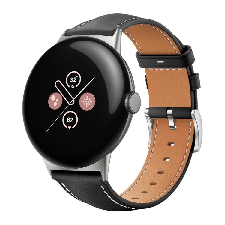 xDfind Flat Head Black Shark Fine Grain Leather Watch Band, For Google Pixel Watch 5 / 4 / 3 / 2 / 1 41mm, For Google Pixel Watch 5 / 4 / 3 45mm