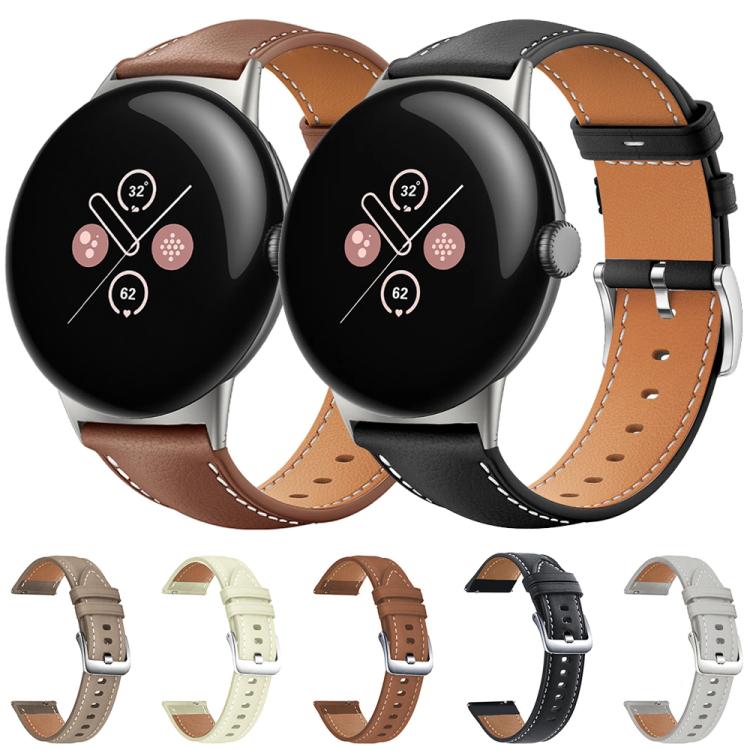 xDfind Flat Head Black Shark Fine Grain Leather Watch Band, For Google Pixel Watch 5 / 4 / 3 / 2 / 1 41mm, For Google Pixel Watch 5 / 4 / 3 45mm