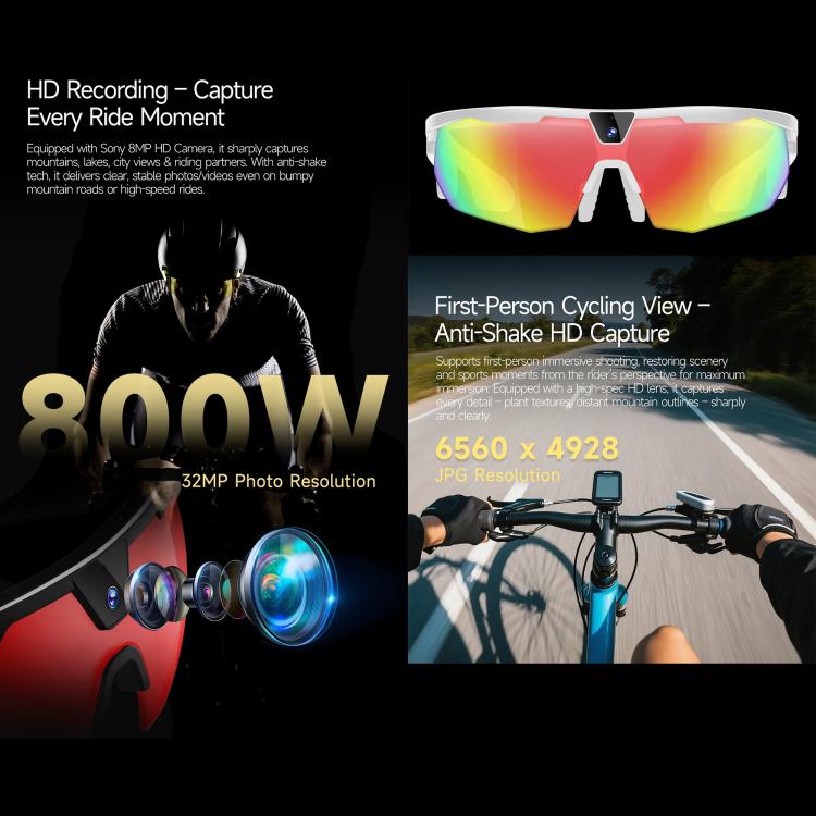 W640 8MP Cycling Smart AI Sports Glasses, Six-axis Image Stabilization, Wi-Fi, Touch Control, Dual Mic Noise Reduction, AI Translation