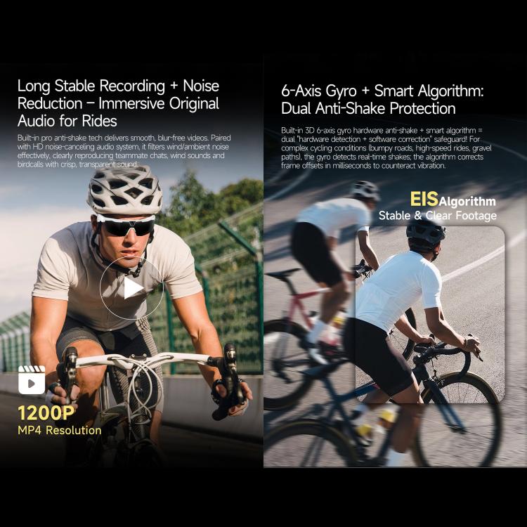 W640 8MP Cycling Smart AI Sports Glasses, Six-axis Image Stabilization, Wi-Fi, Touch Control, Dual Mic Noise Reduction, AI Translation