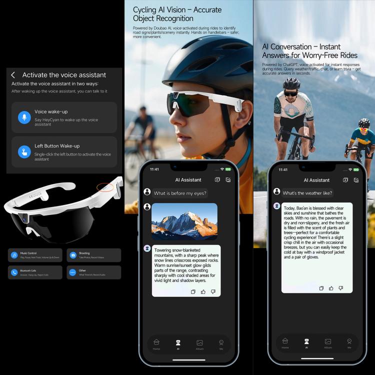 W640 8MP Cycling Smart AI Sports Glasses, Six-axis Image Stabilization, Wi-Fi, Touch Control, Dual Mic Noise Reduction, AI Translation