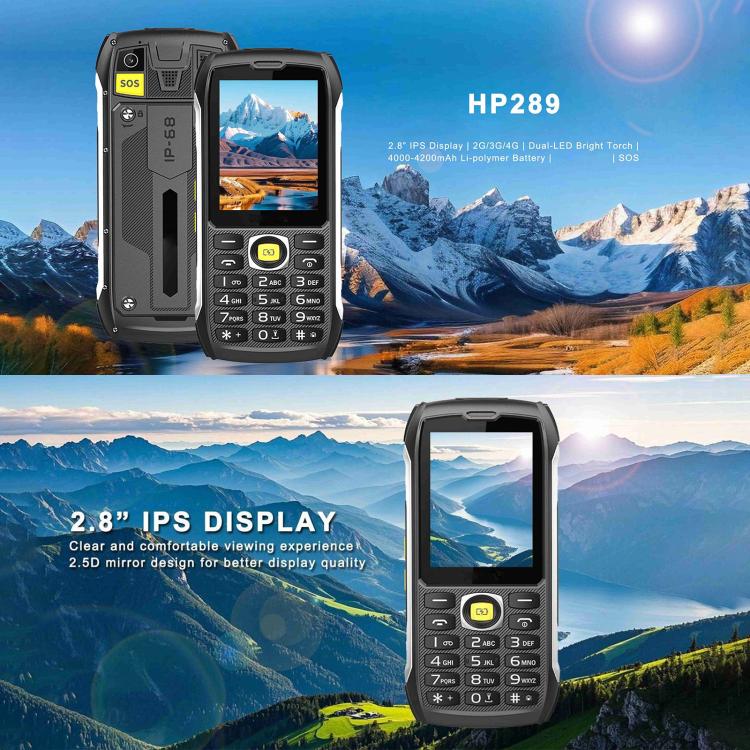 HP289 4G IP68 Rugged Phone, 2.8 inch, 4500mAh Battery, Network: 4G, BT, FM, SOS, Torch, EU Plug, US Plug, UK Plug, AU Plug