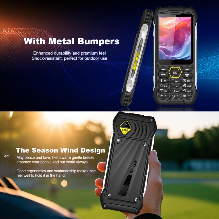 HP336 4G IP68 Rugged Phone, 3.5 inch, 4500mAh Battery, Network: 4G, BT, FM, SOS, Torch, EU Plug, US Plug, UK Plug