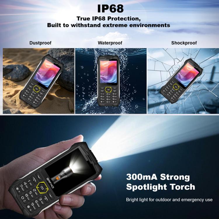 HP336 4G IP68 Rugged Phone, 3.5 inch, 4500mAh Battery, Network: 4G, BT, FM, SOS, Torch, EU Plug, US Plug, UK Plug