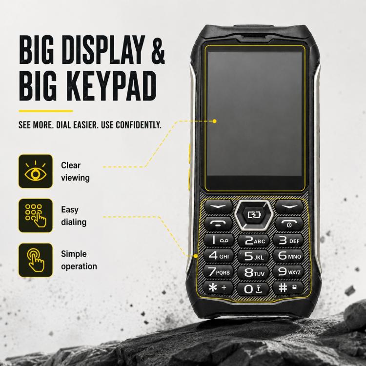 HP336 4G IP68 Rugged Phone, 3.5 inch, 4500mAh Battery, Network: 4G, BT, FM, SOS, Torch, EU Plug, US Plug, UK Plug