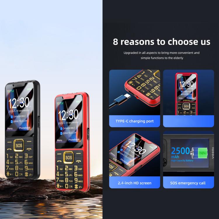 YEEMI K3+ 4G Keypad Phone, 2.4 inch, LED Flashlight, Big Keyboard Big Fonts, SOS, Network: 4G, Dual SIM