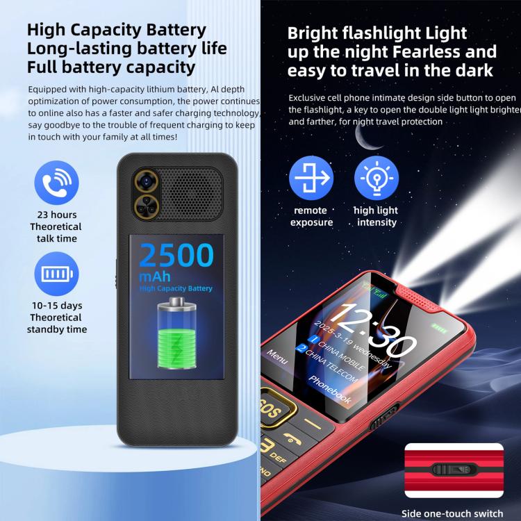 YEEMI K3+ 4G Keypad Phone, 2.4 inch, LED Flashlight, Big Keyboard Big Fonts, SOS, Network: 4G, Dual SIM