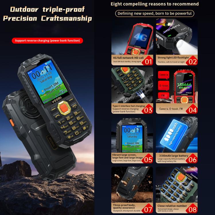 YEEMI Q5 4G Elder Rugged Phone, 16800mAh Battery, 2.4 inch, 21 Keys, Network: 4G, LED Flashlight, Dual SIM