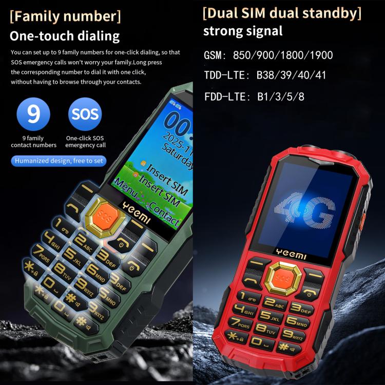 YEEMI Q5 4G Elder Rugged Phone, 16800mAh Battery, 2.4 inch, 21 Keys, Network: 4G, LED Flashlight, Dual SIM