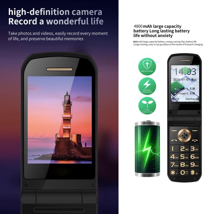S7 4G Flip Keypad Phone, 2.4 inch + 1.44 inch, 4800mAh Battery, LED Flashlight, SOS, Network: 4G, Dual SIM