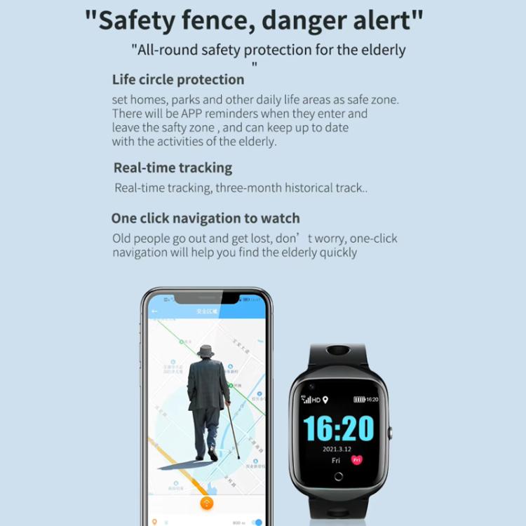 FA66S 1.3-inch Screen 4G Network GPS Tracking Elderly Smart Watch Support Heart Rate / Blood Pressure Monitoring, Eurasia-Africa Version, American Version