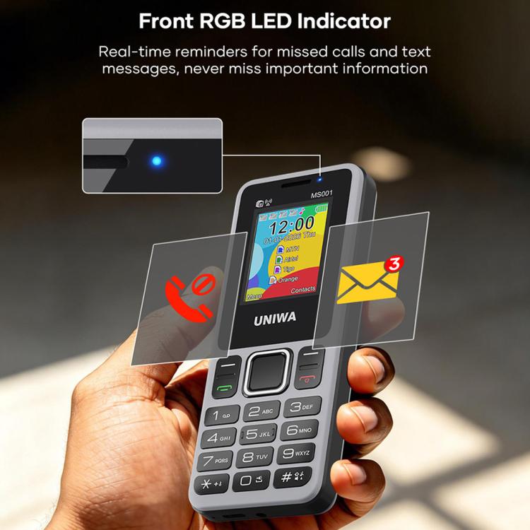 UNIWA MS001 Keypad Phone, 1.77 inch Spreadtrum SC6531CA, Network: 2G, 4 SIM 4 Standby, 21 Keys, EU Plug, US Plug, UK Plug, AU Plug