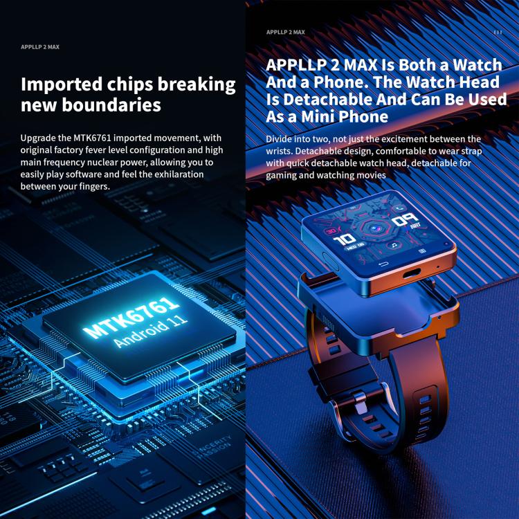 LOKMAT APPLLP 2 Max 4G Smart Watch, 2.64 inch MTK6761 Quad Core, 4GB+64GB, Android 11.0, GPS, Video Call