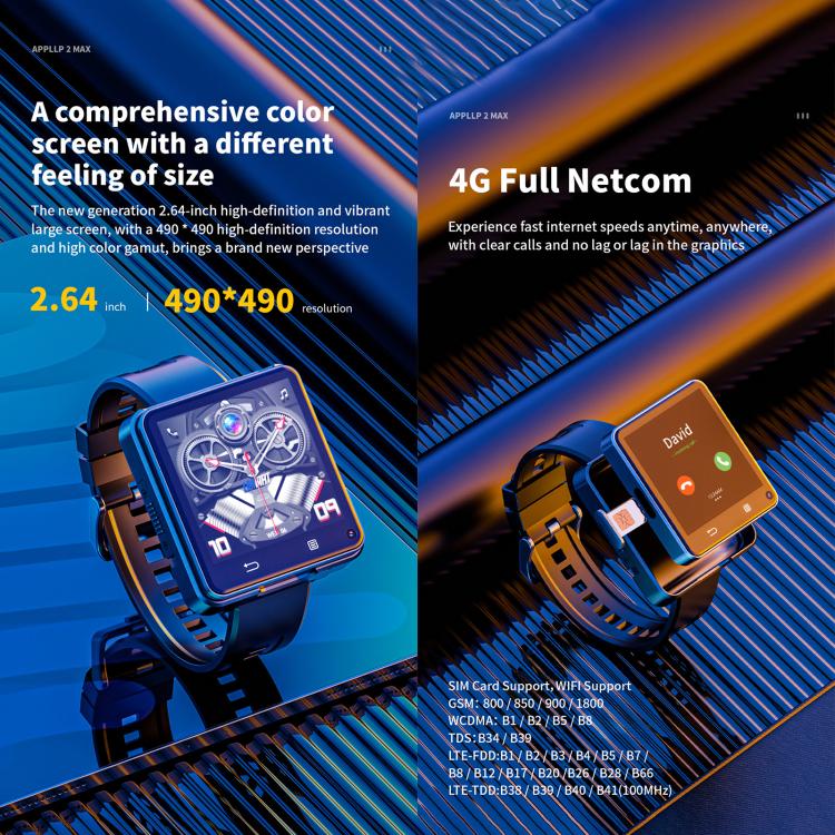 LOKMAT APPLLP 2 Max 4G Smart Watch, 2.64 inch MTK6761 Quad Core, 4GB+64GB, Android 11.0, GPS, Video Call