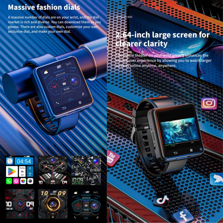 LOKMAT APPLLP 2 Max 4G Smart Watch, 2.64 inch MTK6761 Quad Core, 4GB+64GB, Android 11.0, GPS, Video Call