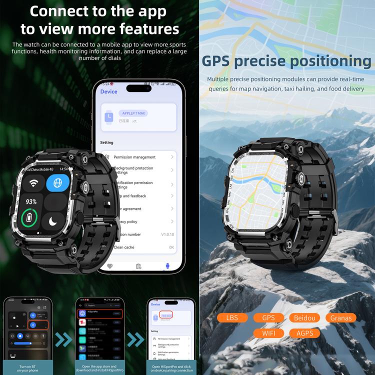 LOKMAT APPLLP 7 Max 4G Smart Watch, 1.58 inch SC8541E Quad Core, 3GB+32GB, Android 8.1, Video Call , Heart Rate