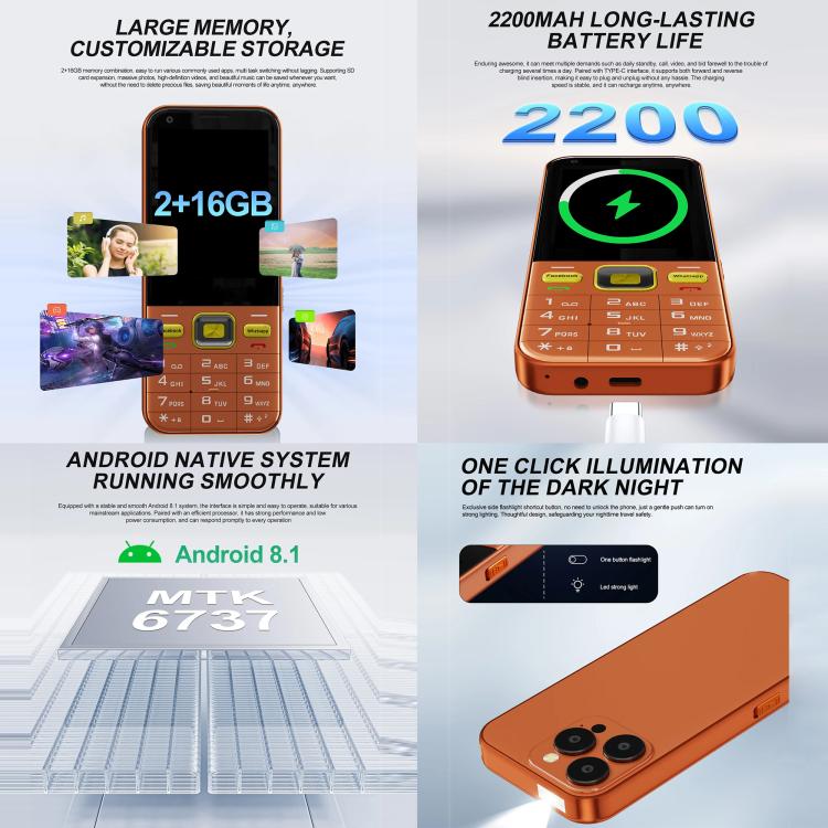 A001 / 16MP, 2GB+16GB, 2.8 inch Android 8.1 MTK6737 Quad Core, Network: 4G, Dual SIM