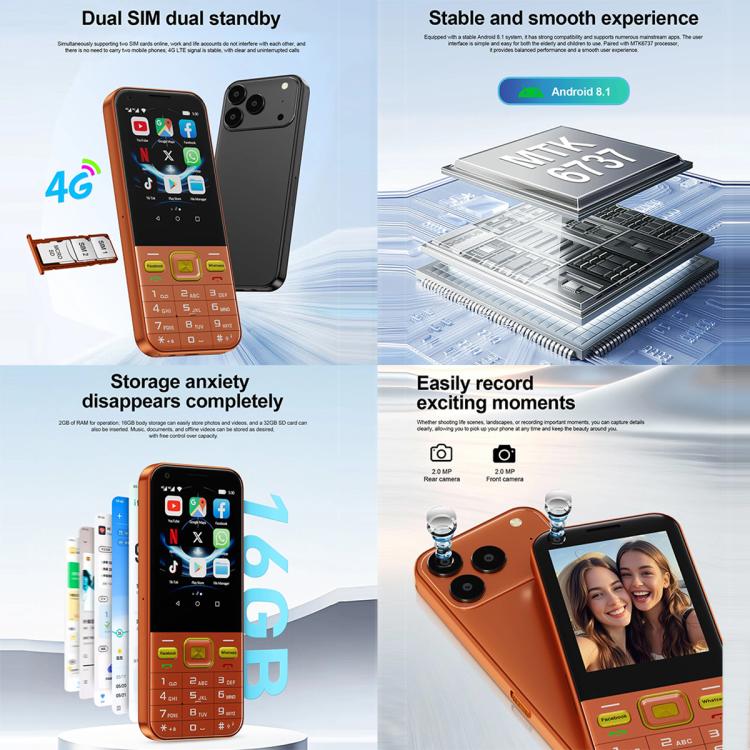 A001 / 17MP, 2GB+16GB, 2.8 inch Android 8.1 MTK6737 Quad Core, Network: 4G, Dual SIM