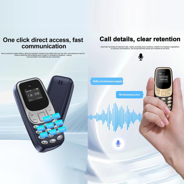 BM10 4G Mini Mobile Phone, 0.66 inch Hands Free Bluetooth Dialer Headphone, MP3 Music, Dual SIM, Network: 4G