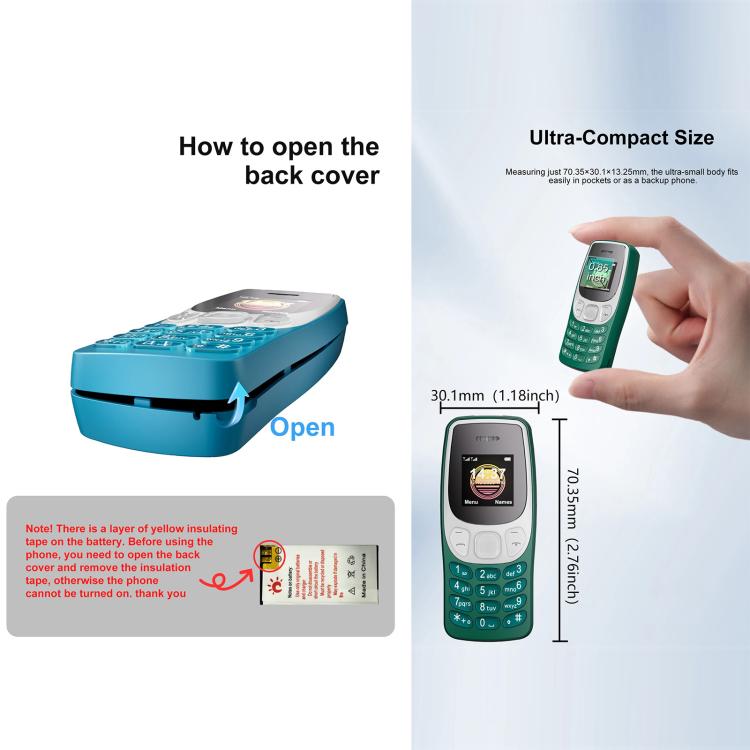BM80 2G Mini Mobile Phone, 0.85 inch Hands Free Bluetooth Dialer Headphone, Voice Change, MP3 Music, Dual SIM, Network: 2G