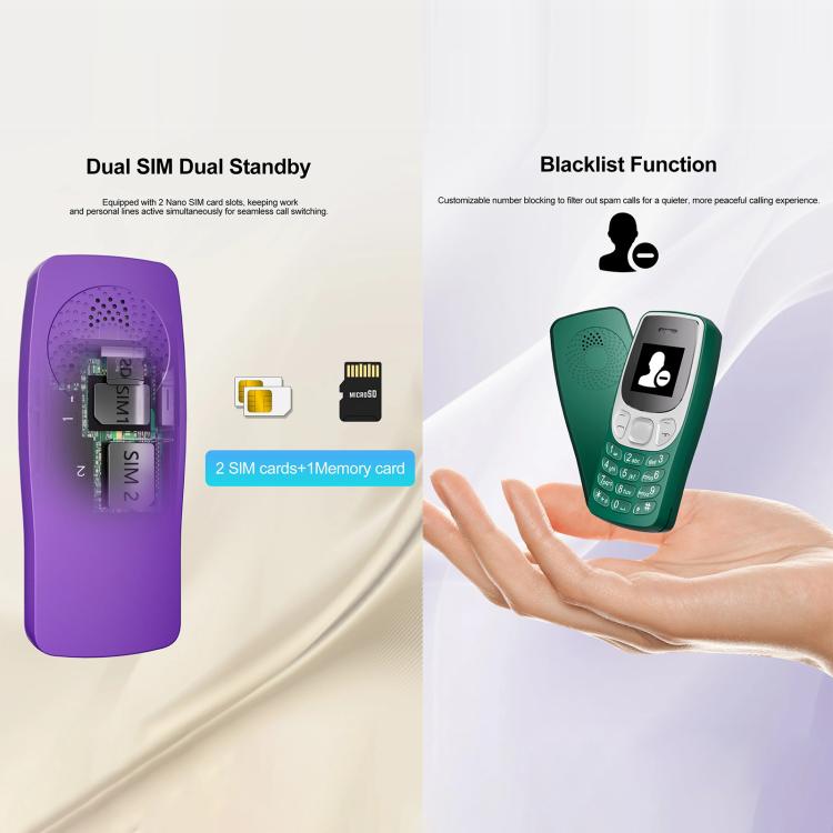 BM80 2G Mini Mobile Phone, 0.85 inch Hands Free Bluetooth Dialer Headphone, Voice Change, MP3 Music, Dual SIM, Network: 2G