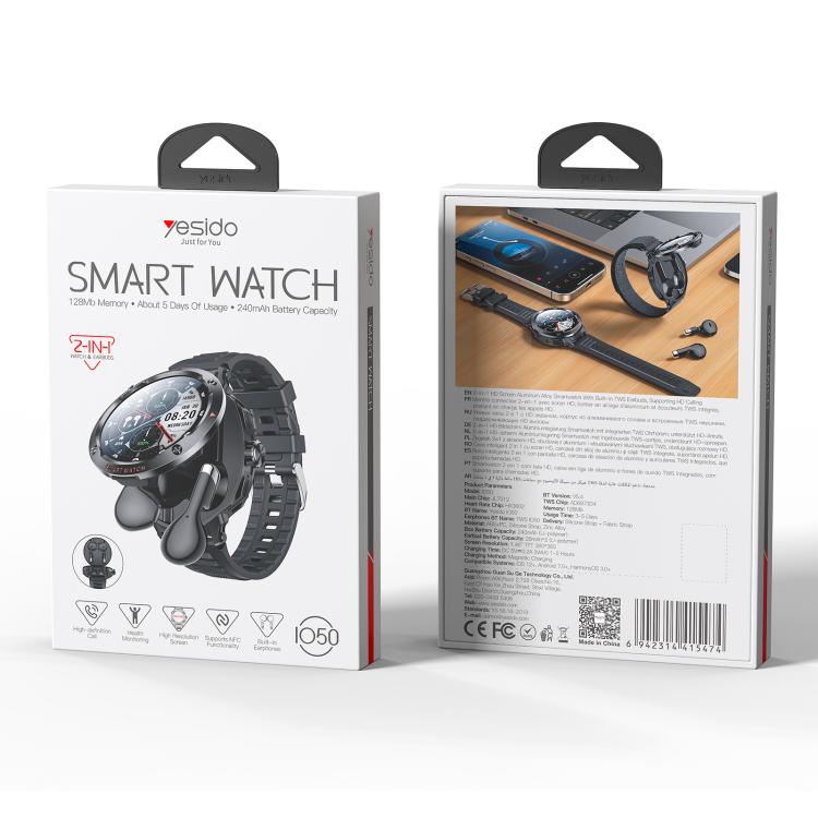 Yesido IO50 Smart Watch with TWS Earbuds, 2-in-1 Bluetooth-Compatible Smartwatch with Charging Box, 1.46 inch HD Display, NFC