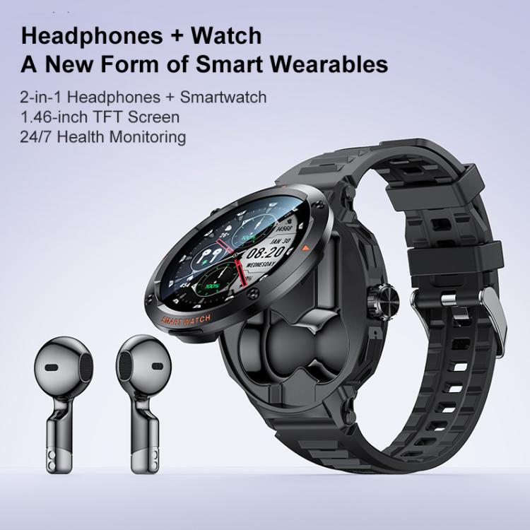 Yesido IO50 Smart Watch with TWS Earbuds, 2-in-1 Bluetooth-Compatible Smartwatch with Charging Box, 1.46 inch HD Display, NFC