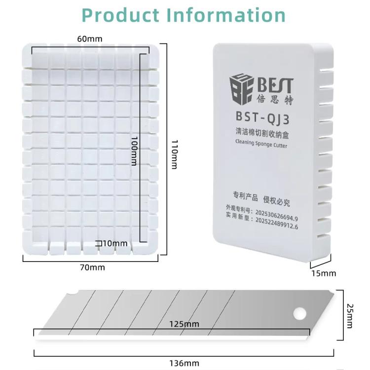 BEST BST-QJ3 Nano Sponge Cutting Storage Box with 10 Sponge Sheets, BEST BST-QJ3