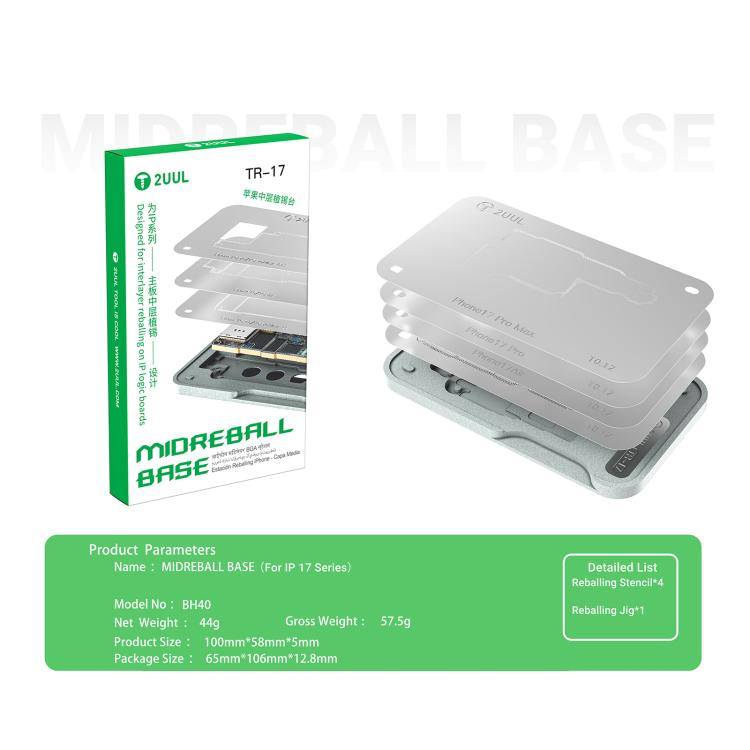 2uul BH40 Middle Layer BGA Reballing Stencil Platform Set for iPhone 17 Series, 2uul BH40