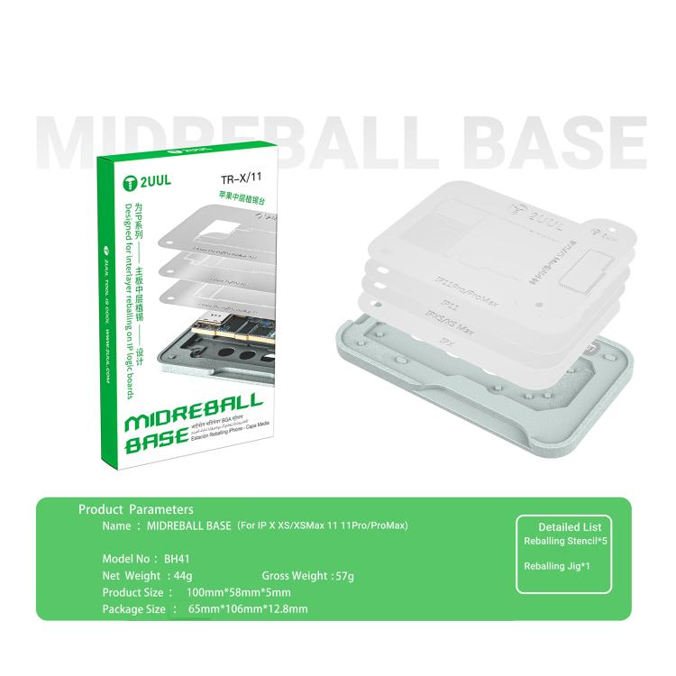2uul BH41 Middle Layer BGA Reballing Stencil Platform Set for iPhone X-11 Series, 2uul BH41